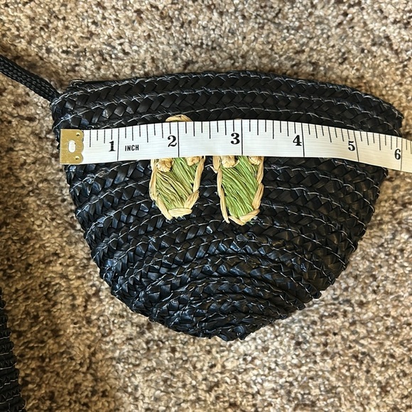 Straw Woven Black Beach Summer Large Tote with Flip Flops design + small bag - Picture 12 of 16